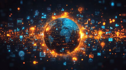 Obraz premium Global Network: Digital Earth and interconnected world