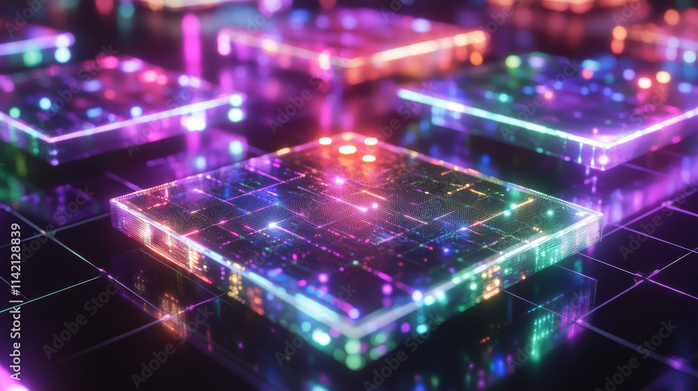 Poster set of square hologram portals with color light effect. vector realistic illustration of futuristic 