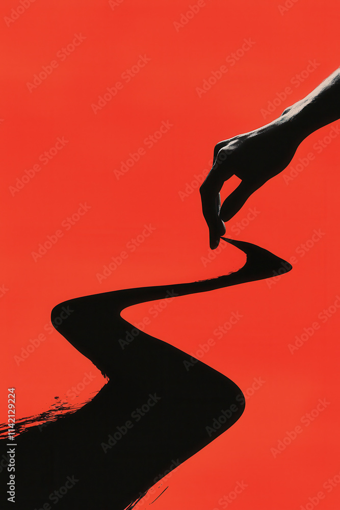 Aufkleber exploring concepts of choice and pathway in abstract minimalist art silhouette against vivid red bac
