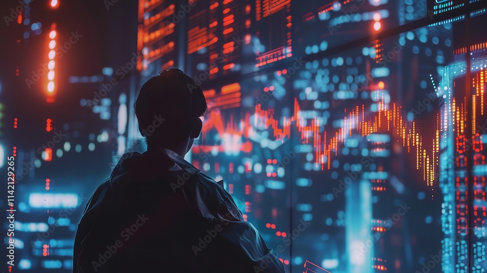 Poster futuristic financial analyst working with ai tools to enhance data analysis and decision making