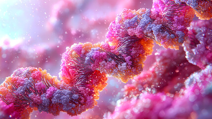 Obraz premium Colorful DNA helix close-up.