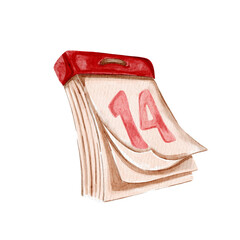Calendar February 14 valentine's day illustration watercolor 