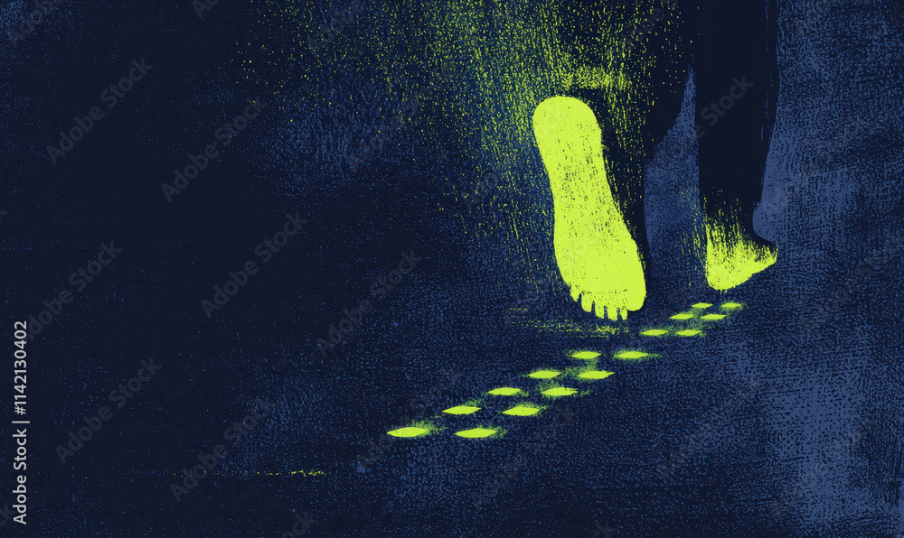 Aufkleber abstract vibrant footprints illuminating the path - a journey through the mysterious nightscape reve