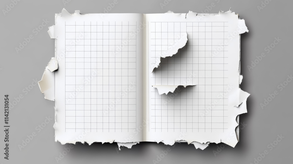 Poster notebook sheets with torn edges. ragged lined and checkered blank pages for memo and daily planner e