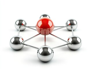 Fototapeta premium A red ball is surrounded by silver balls on a white surface