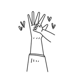 baby hand tries to hold mothers hand in doodle icon cartoon