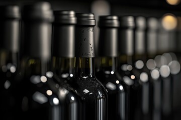 A perfectly arranged row of wine bottles elegantly lined up on a shelf