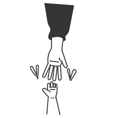 baby hand tries to hold mothers hand in doodle icon cartoon