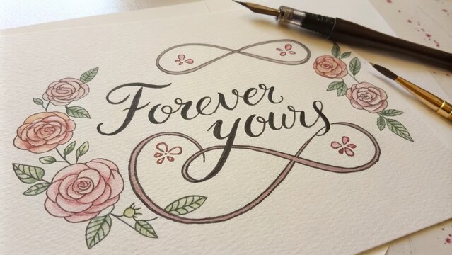 Romantic Calligraphy Art with Forever Yours Phrase