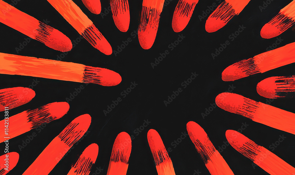 Poster dynamic abstract design with vibrant red strokes creating energetic movements on black canvas, moder