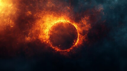 Obraz premium Glowing burning ring dark background grainy gradient orange red yellow black noise texture banner abstract background, Generative AI