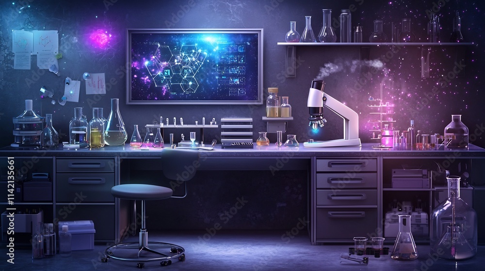 Aufkleber futuristic laboratory setting with holographic displays showcasing advanced chemical structures and 