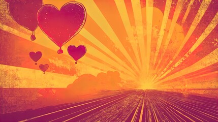 Obraz premium enchanting romantic heart-shaped balloons soaring into the sunset: perfect poster for a dreamy interior or valentine’s day decor