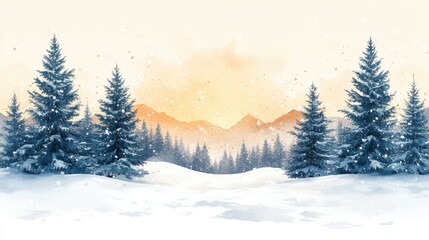 Naklejka premium christmas fir trees in the snow winter landscape illustration
