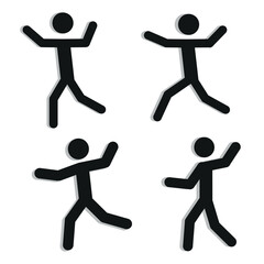 stick man in motion, in different poses, sports, healthy lifestyle,pictogram of a human figure isolated on a white background