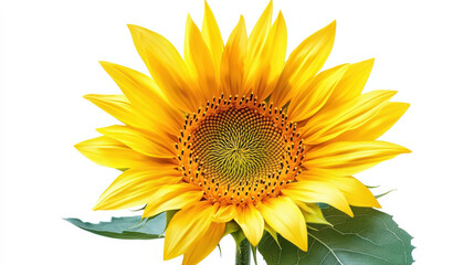 Obraz premium A sunflower with soft lavender petals, a golden yellow center with intricate texture, and bright teal leaves, isolated on a pure white background, ultra-detailed cut-out look with high contrast betwee