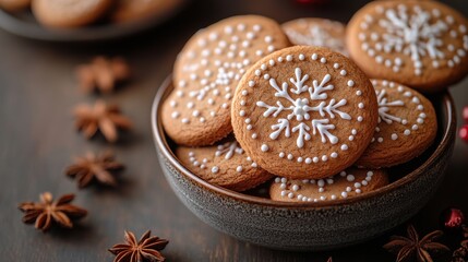Fototapeta premium christmas gingerbread cookies on wooden background top view with copy space