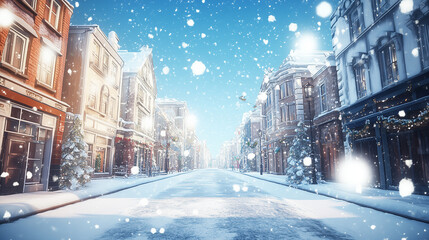 street in winter snowing buildings houses