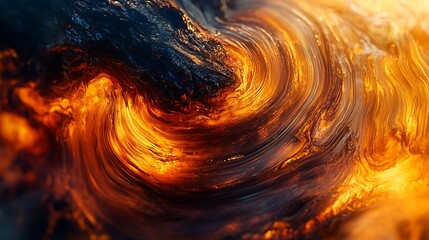 Abstract swirling fiery orange and dark blue artwork