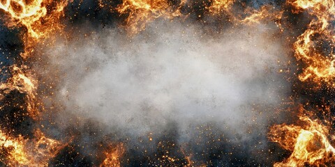 Dramatic abstract fire explosion with powerful flames and smoke. Energy bursts through the scene. Dynamic flames and intense heat provide a vivid background for fiery themes.