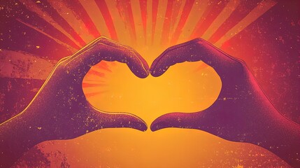 Fototapeta premium sunset serenity: hands forming a heart - perfect poster for inspirational sports interiors & wellness spaces