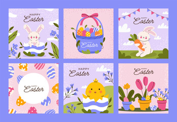 Colorful Happy Easter banner set