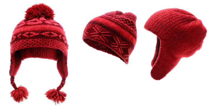 Set of red winter hats isolated on a white background PNG.AI GENERATED