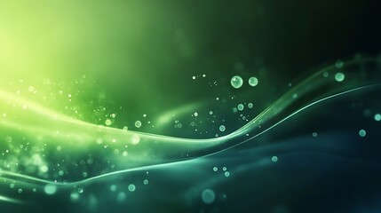 Abstract Green Wave Background With Light Particles