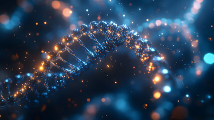 stunning abstract representation of DNA strand with glowing particles