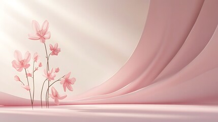 Delicate Pink Blossoms Gracefully Adorn a Soft Pink Drape