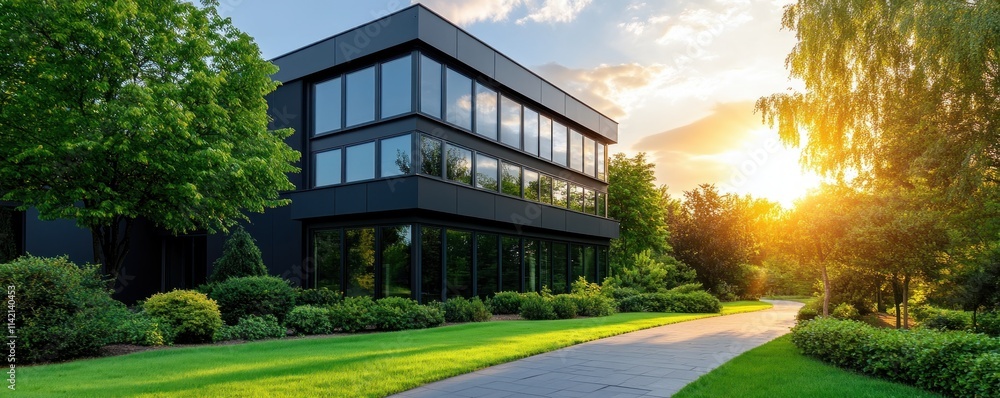 Poster explore a modern office building powered by solar energy for efficient utility usage this concept sh