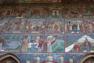 Obraz premium Romania Sucevita Monastery on a cloudy summer day