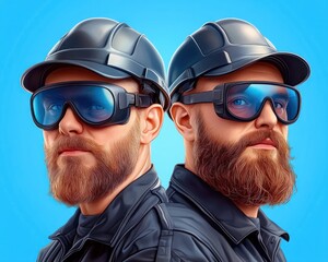 Technicians monitoring solar farm grid through augmented reality glasses for smart energy innovation, showcasing cutting-edge technology and sustainable power management Observe the advanced features