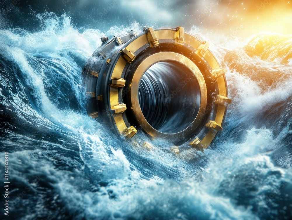 Poster witness the power of clean energy with this hydro-turbine close-up capturing the mesmerizing flow of