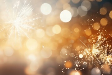 Fototapeta premium Fireworks exploding over a golden bokeh background creating a festive atmosphere