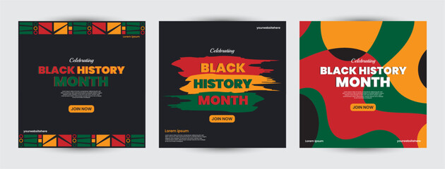Collection of Black history month design for social media posts, greeting card, cover, sale promotion templates. Celebrating black history month