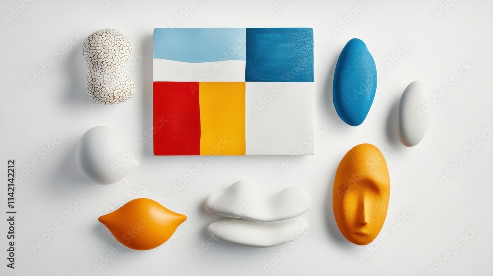 Poster abstract composition of colorful shapes and forms on a white background for artistic and creative de