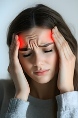 Fototapeta premium woman experiencing head pain with pained expression on her face