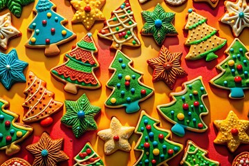 Obraz premium Festive Christmas Cookies Silhouette Photography: Delicious Homemade Treats on Colorful Background