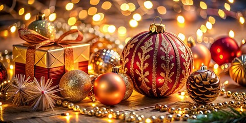 Festive Close-Up: Christmas & New Year Decorations, Ornaments, Lights, Gifts, Winter Wonderland, Holiday Season