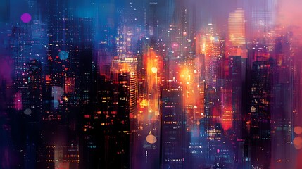 Fototapeta premium Futuristic city at night with vibrant lights and colors.