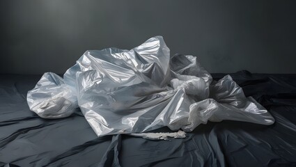 Crumpled plastic wrap with visible creases on a dark background
