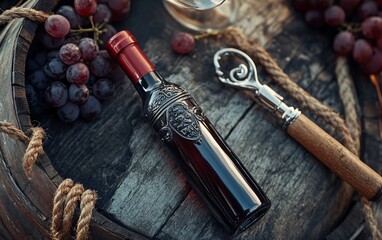 Naklejka premium wine bottle and grapes