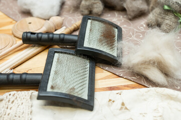 Wool carding tools and materials for traditional fiber preparation