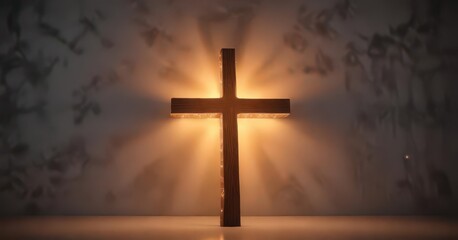 Naklejka premium A cross-shaped LED light emitting soft warm glow , spiritual, peaceful ambiance