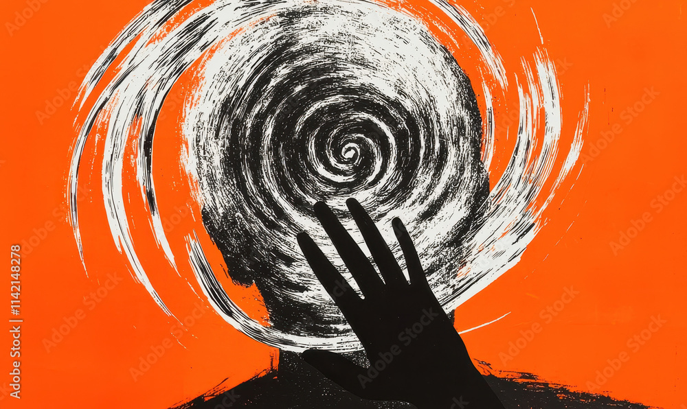 Poster abstract representation of mind and emotion with a hand reaching into a spiraling vortex on a vibran