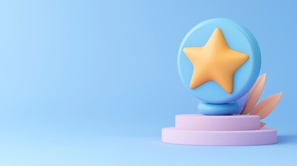 Colorful trophy with a star on a pastel background for achievement recognition.