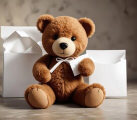Obraz premium A brown teddy bear sits holding a small white envelope , play, brown, fluffy