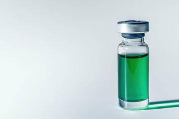 Obraz premium Green liquid in clear vial with blue cap against white background