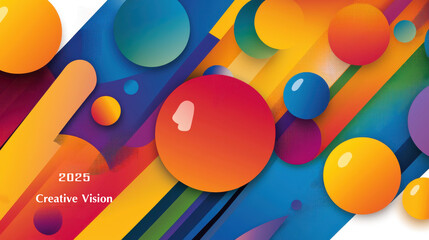 2025 Creative Project concept. Colorful abstract design with vibrant circles and lines for 2025 vision